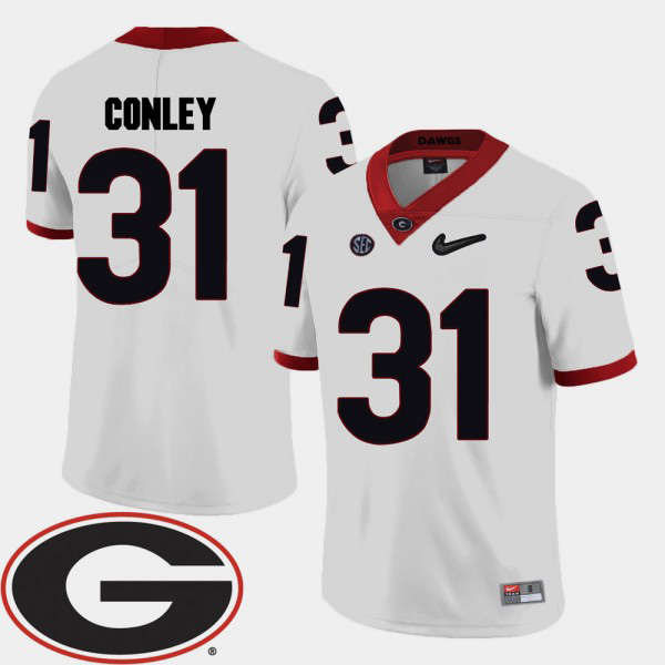 Men's #31 Chris Conley Georgia Bulldogs College Football 2018 SEC Patch Jersey - White
